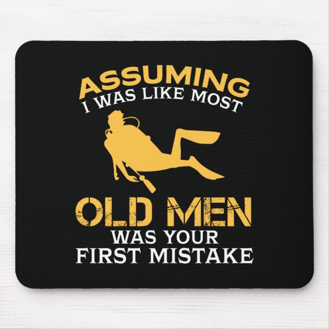 Funny Old Men Who Loves Scuba Diving  Mouse Pad (Front)
