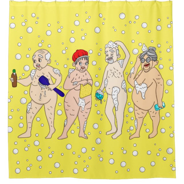 Funny Old People Covered in Bubbles      Shower Curtain (Front)