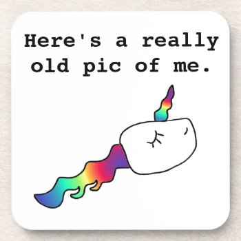 Funny Old Pic Of Me Rainbow Unicorn Sperm Gift Drink Coaster by UnicornFartz at Zazzle