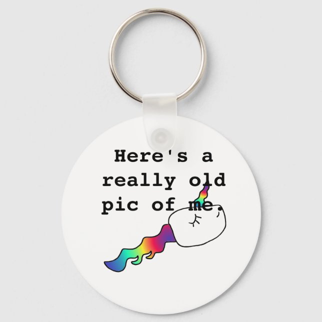 Funny Old Pic of Me Rainbow Unicorn Sperm Gift Keychain (Front)