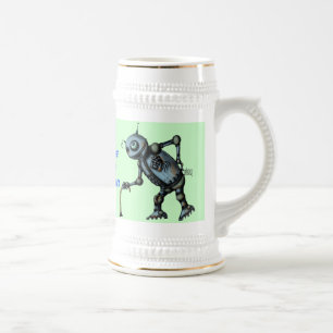 Funny old robot beer mug design
