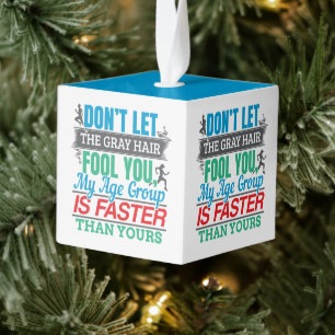 Funny Old Runner - Faster Age Group Running Cube Ornament