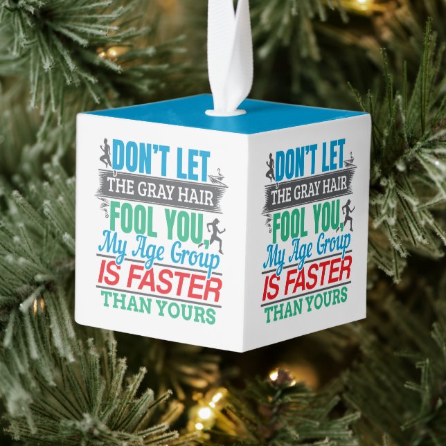 Funny Old Runner - Faster Age Group Running Cube Ornament (Tree)