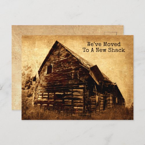 Funny Old Shack Moving New Address Country Rustic Announcement Postcard