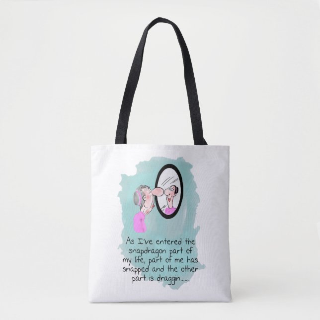 Funny Old Woman in Looking Glass Tote Bag (Front)