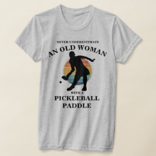 Funny Old Woman Pickleball Paddle Player Retro  T-Shirt