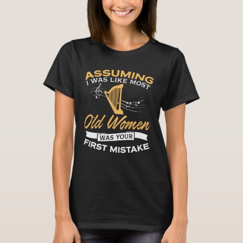 Funny Old Women Harp Lovers T_Shirt