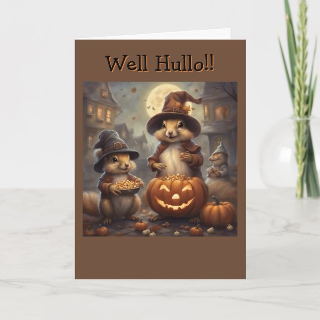 Funny Old World Squirrel Witch Halloween Card (Front)