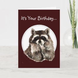 Funny Older Wiser Birthday Card Cute Raccoon