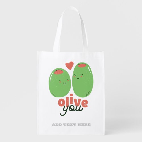 Funny Olive You Foodie Love Graphics Wordplay Grocery Bag