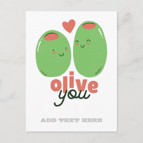 Funny Olive You Foodie Love Graphics Wordplay Postcard