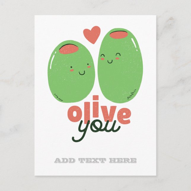 Funny Olive You Foodie Love Graphics Wordplay Postcard (Front)