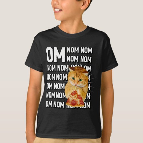 Funny Om Nom Nom Nom Orange Cat Eating Pepperoni P T_Shirt