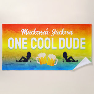 Funny One Cool Dude with Name on Grunge Beach Towel