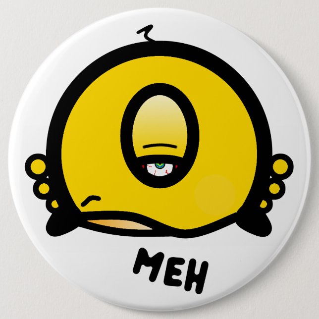 Funny One-Eyed Cartoon “Meh” Button (Front)