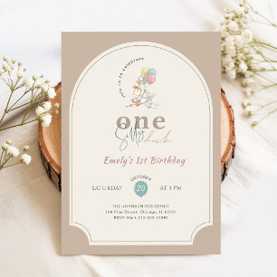 Funny One Silly Duck Pink Bow Ribbon 1st Birthday Invitation