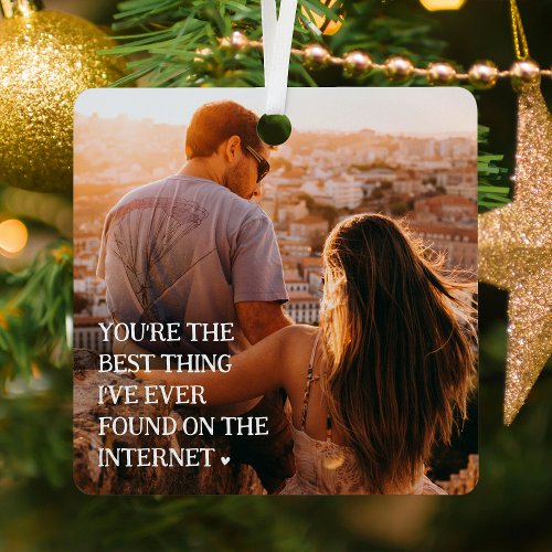 Funny Online Dating Couple 2 Photo Metal Ornament