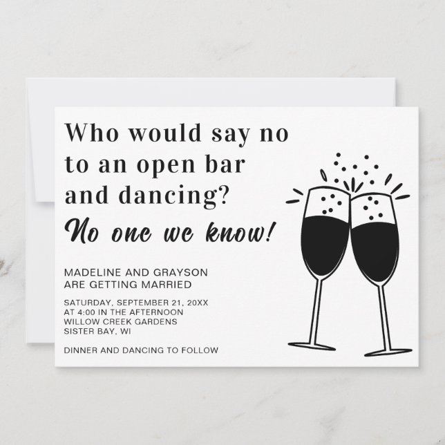 Funny Open Bar Dancing Casual Wedding Invitation (Front)