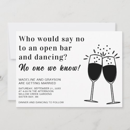 Funny Open Bar Dancing Casual Wedding Invitation