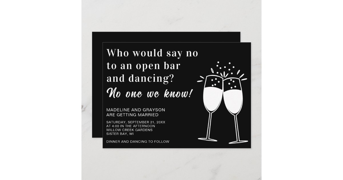 Funny Open Bar Dancing Casual Wedding Invitation Zazzle