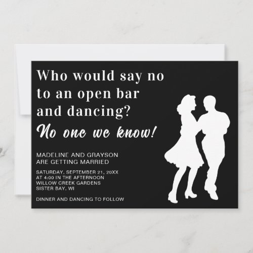 Funny Open Bar Dancing Casual Wedding Invitation