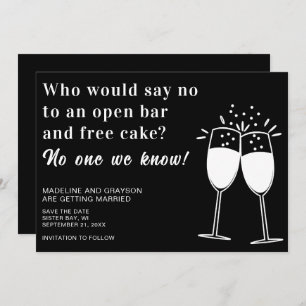 Funny Open Bar Free Cake Wedding Save The Date