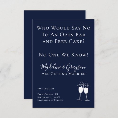 Funny Open Bar Free Cake Wedding Save The Date