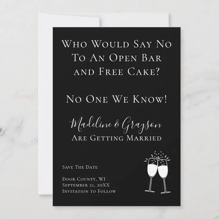 Funny Open Bar Free Cake Wedding Save The Date | Zazzle
