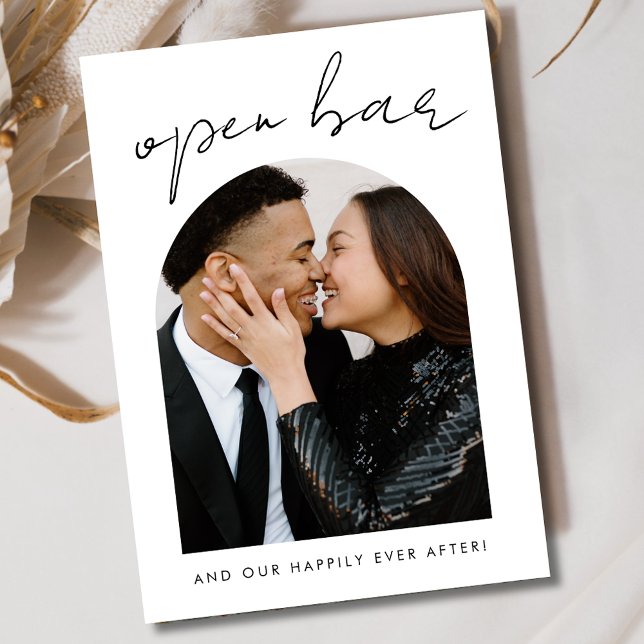 Funny “Open Bar” Photo Wedding Save the Date (Photo Simple Black and White Save the Date)