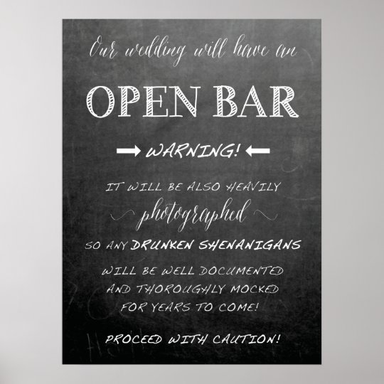Funny Open Bar Wedding Sign Chalkboard Style Zazzle Funny Open Bar Wedding Sign Chalkboard Style