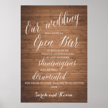 Funny Open Bar Wedding Sign | Personalized Names