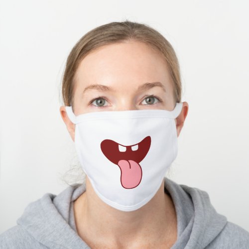 Funny Open Cartoon Mouth with Teeth Tongue White White Cotton Face Mask