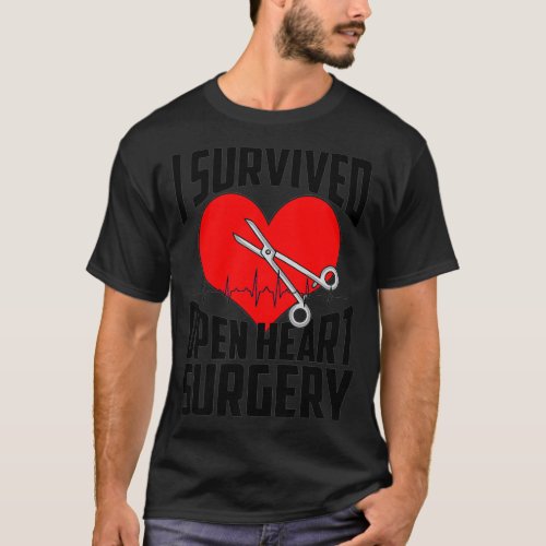 Funny Open Heart Surgery Gift Men Cool Survived He T_Shirt
