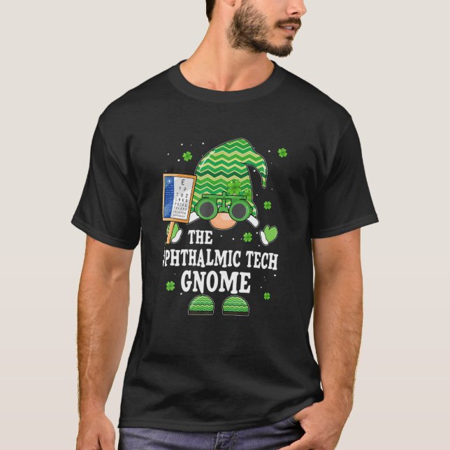 Funny Ophthalmic Tech Gnome Optometrist St Patrick T-Shirt (Front)