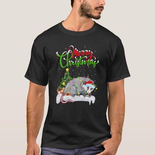 Funny Opossum Animal Lover Xmas Lighting Opossum C T-Shirt (Front)