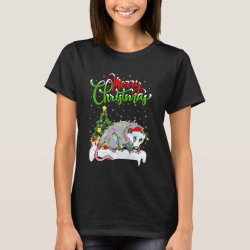 Funny Opossum Animal Lover Xmas Lighting Opossum C T_Shirt