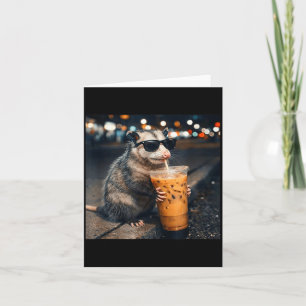 Funny opossum drinking iced coffee meme  card