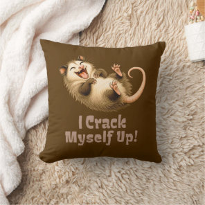 Funny Opossum Laughing Cartoon Throw Pillow
