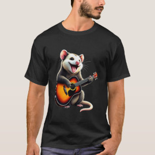 Funny Opossum Playing Guitar Design for Music Love T-Shirt