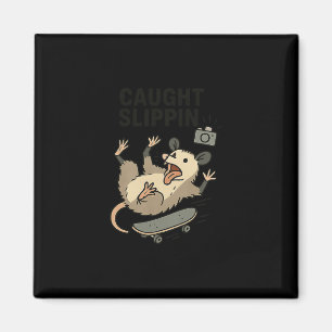 Funny Opossum Skateboarding Trash Cat Skater Caugh Magnet