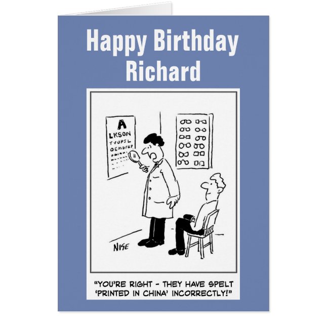 Funny Optician Giving an Eye-test Cartoon Cards (Front)