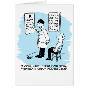 Funny Optician Gving an Eye-test to Patient Cards