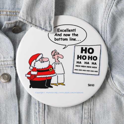 Funny Optometrist and Santa Cartoon Christmas Pinback Button