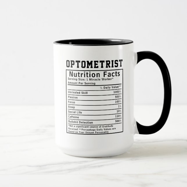 Funny Optometrist Nutrition Facts Vision Care Gift Mug (Right)