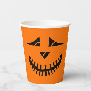 Funny Orange Black Pumpkin Face Halloween Paper Cups