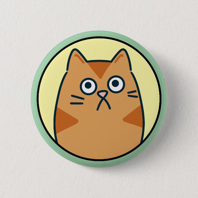 Funny Orange Cartoon Cat Button (Front)