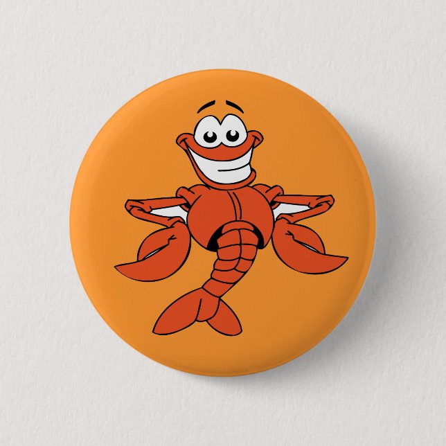 Funny ORANGE CARTOON LOBSTER smiling happy fun But Button (Front)