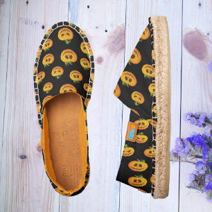 Funny Orange Carved Pumpkin Pattern Espadrilles