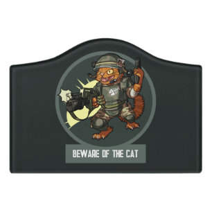 Funny Orange Cat Beware Of The Cat Sci-fi Marine Door Sign