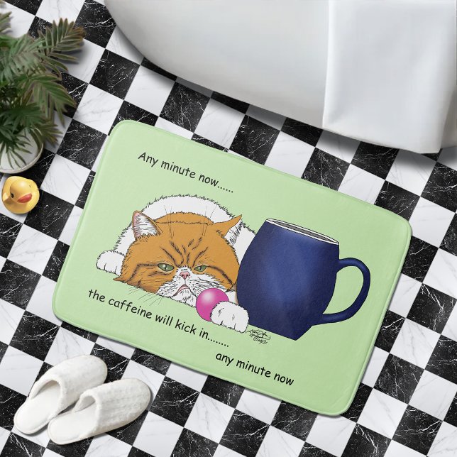 Funny Orange Cat Blue Coffee Mug Bath Mat (Creator Uploaded)